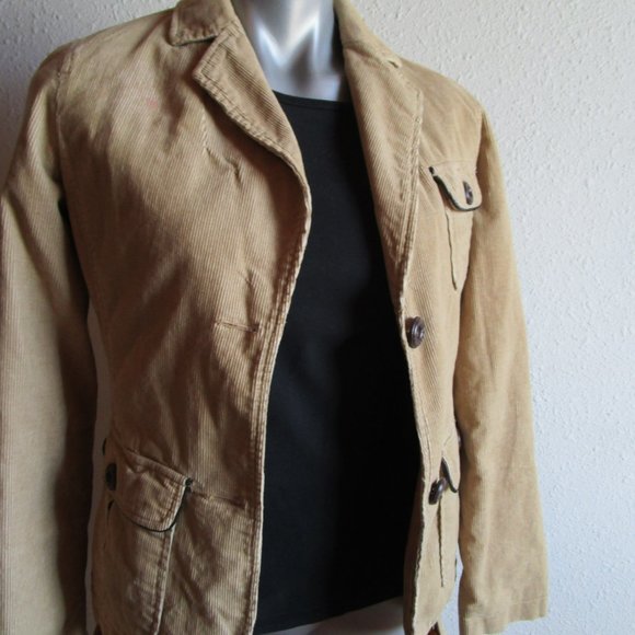 Tan corduroy jacket, light coat, Merona XS, with two buttons, belt and pockets - Picture 14 of 14